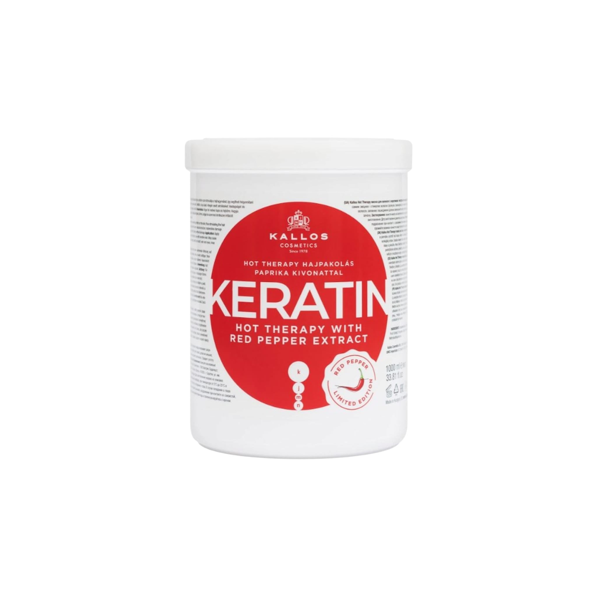 Kallos Keratin Hot Therapy With Red Pepper Extract Mască de Păr pentru anticadere 1000 ml Kallos Keratin Hot Therapy With Red Pepper Extract Mască de Păr pentru anticadere 1000 ml